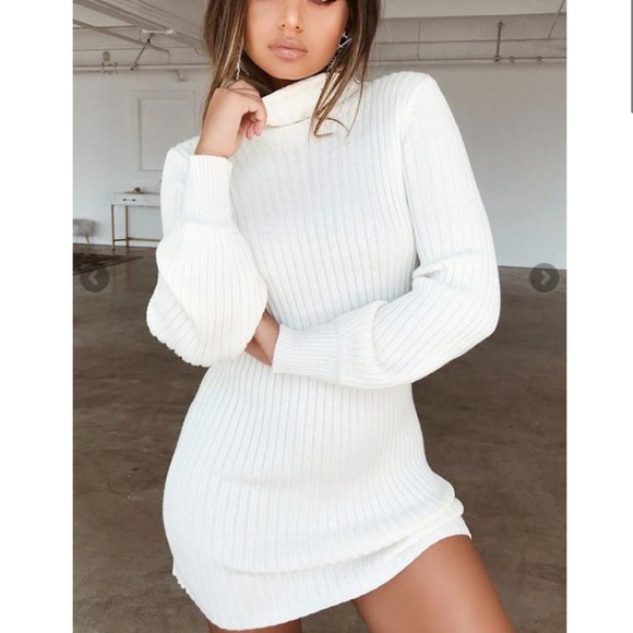 Dresses & Skirts - White Ribbed Turtleneck Sweater Dress